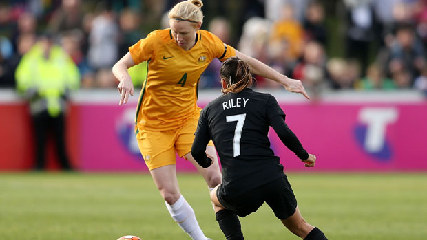 Clare Polkinhorne on the ball against New Zealand in a friendly last month.