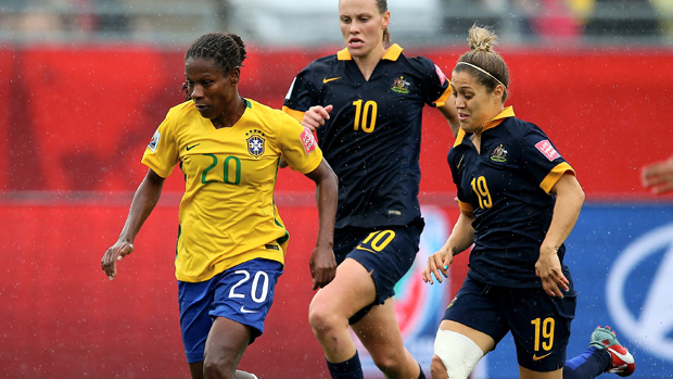Katrina Gorry in action during Australia's 1-0 win over Brazil at the 2015 World Cup.