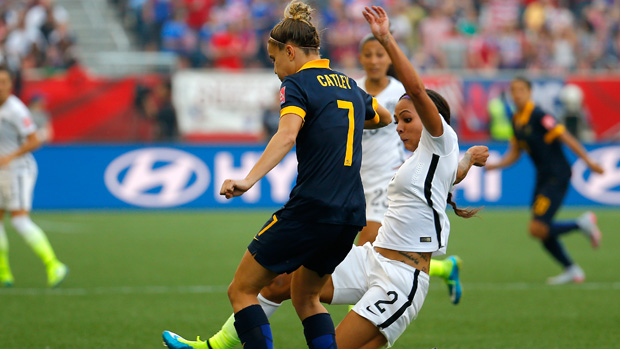 Steph Catley in action against the USA.