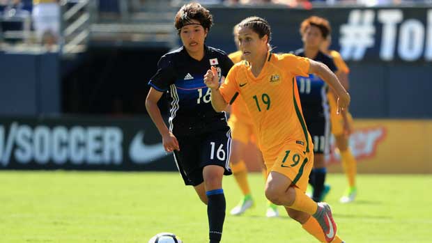 Westfield Matildas playmaker Katrina Gorry on the ball during the win over Japan at the Tournament of Nations.