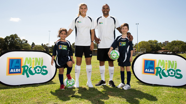 Archie Thompson and Steph Catley are the new ambassadors for the ALDI Miniroos program.