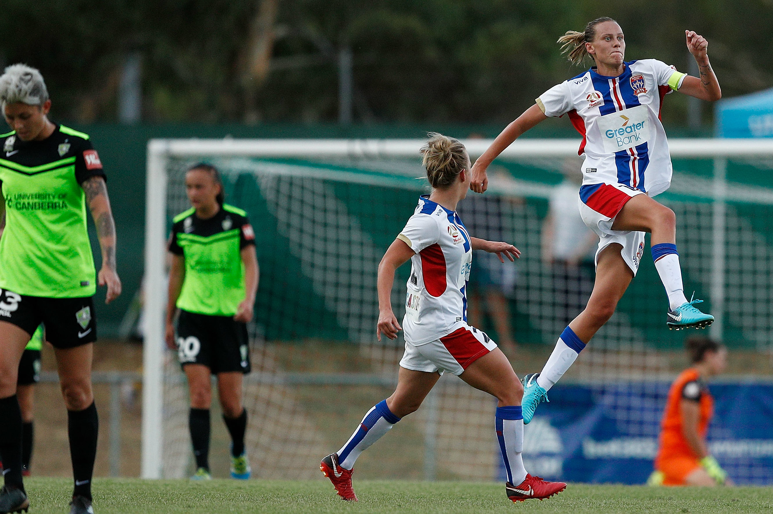 Emily van Egmond bagged a brace in Newcastle's big win over Canberra.