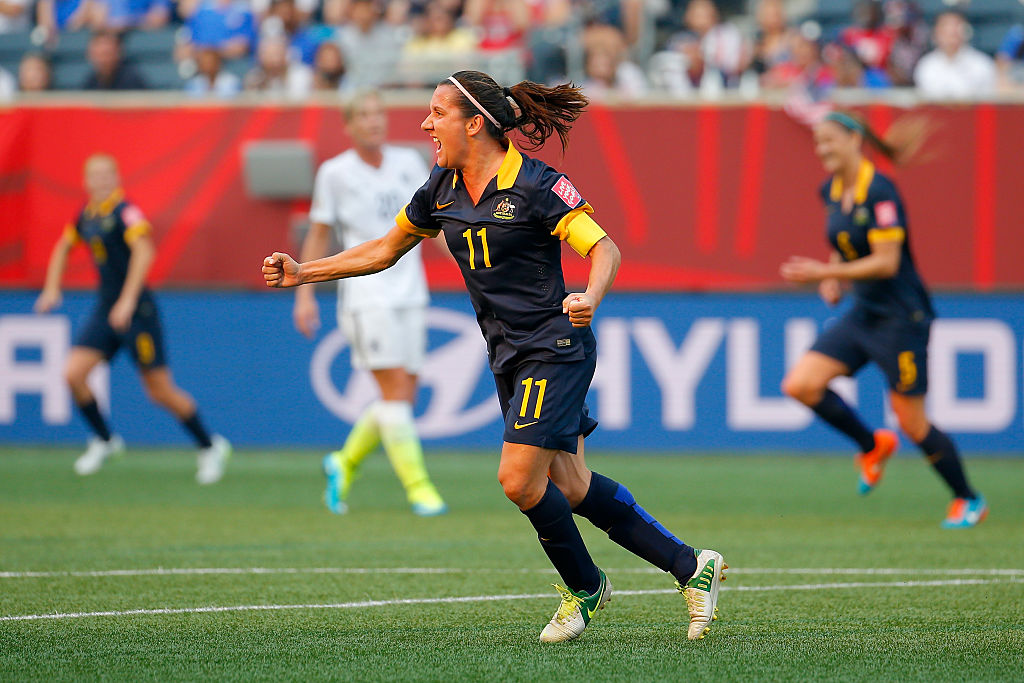 Lisa De Vanna celebrates a goal at the 2015 FIFA Women's World Cup against USA
