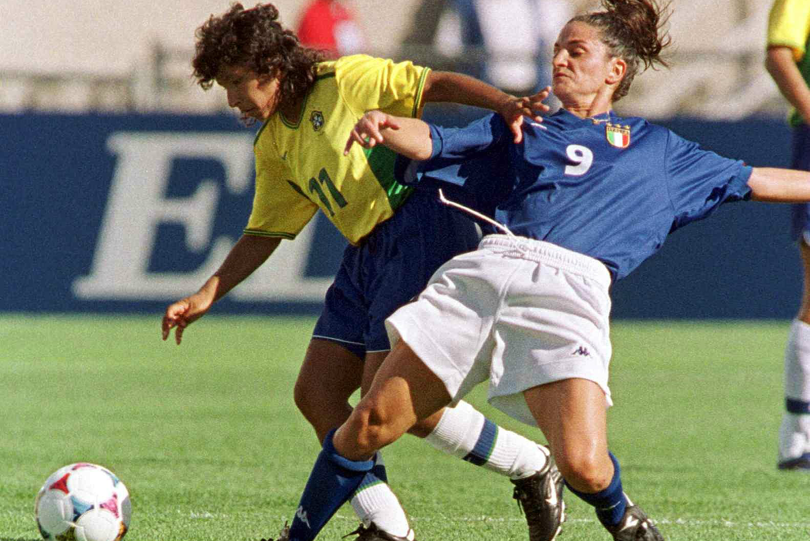 Italy taking on Brazil at their last World Cup appearance in 1999.