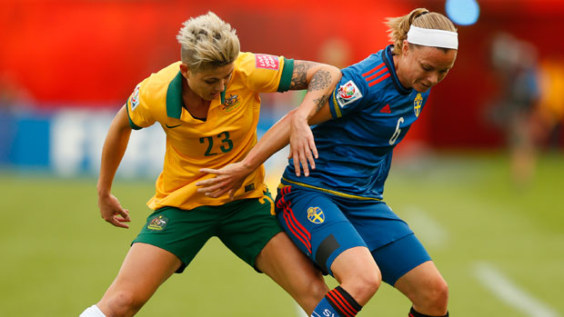 Michelle Heyman in action against Sweden.