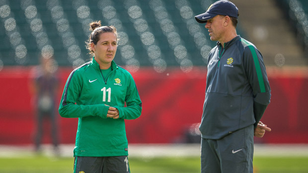 Westfield Matildas boss Alen Stajcic with Co-Captain Lisa De Vanna.