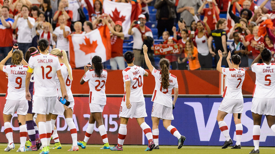 Canada players acknowledge the crowd after their draw with the Netherlands.
