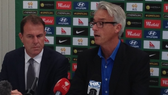 FFA CEO David Gallop and Westfield Matildas coach Alen Stajcic.
