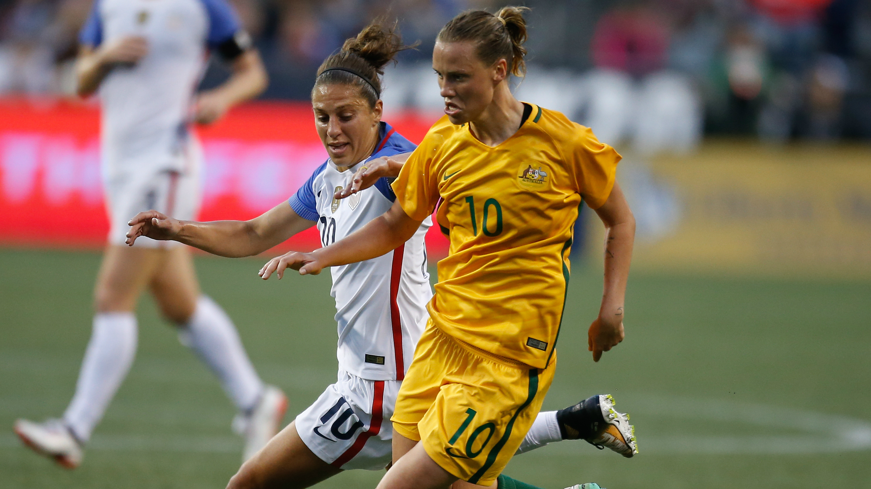 Westfield Matildas star Emily van Egmond in action against the USA during the Tournament of Nations.