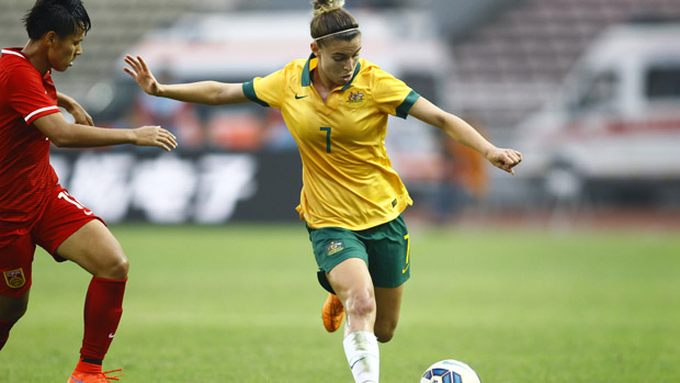 Steph Catley on the ball against China PR.